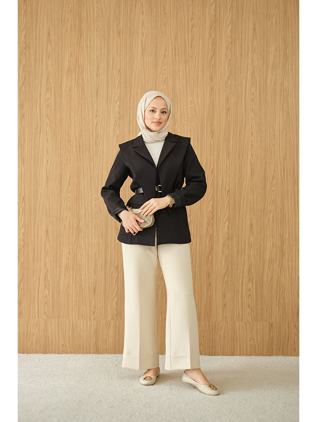 Kadın Kruvaze Yaka Cep Detay Ceket Siyah-2