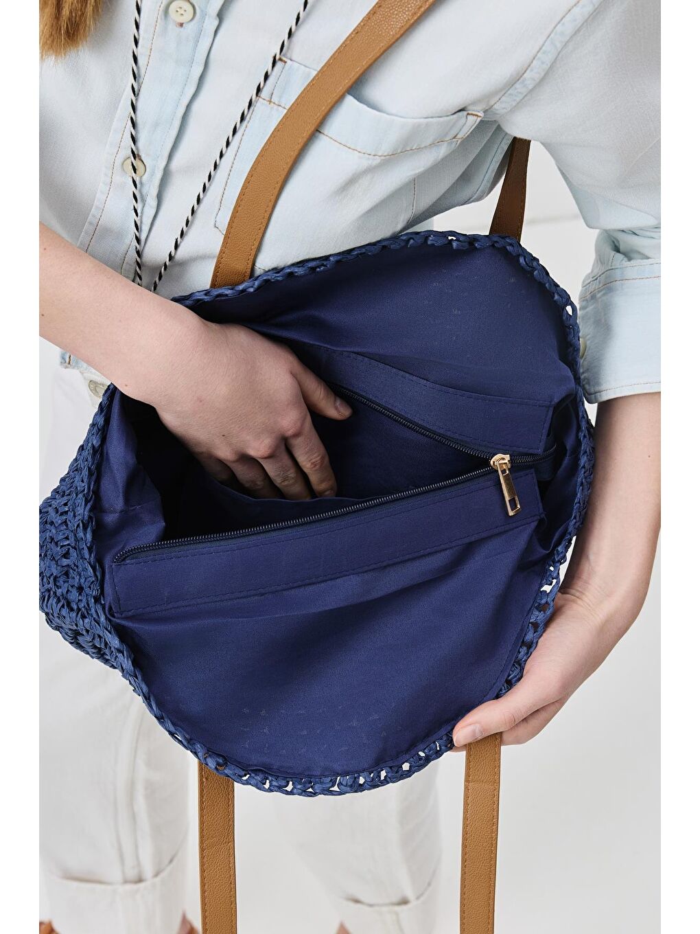 Hasır Omuz Çantası Y9207 Lacivert-2