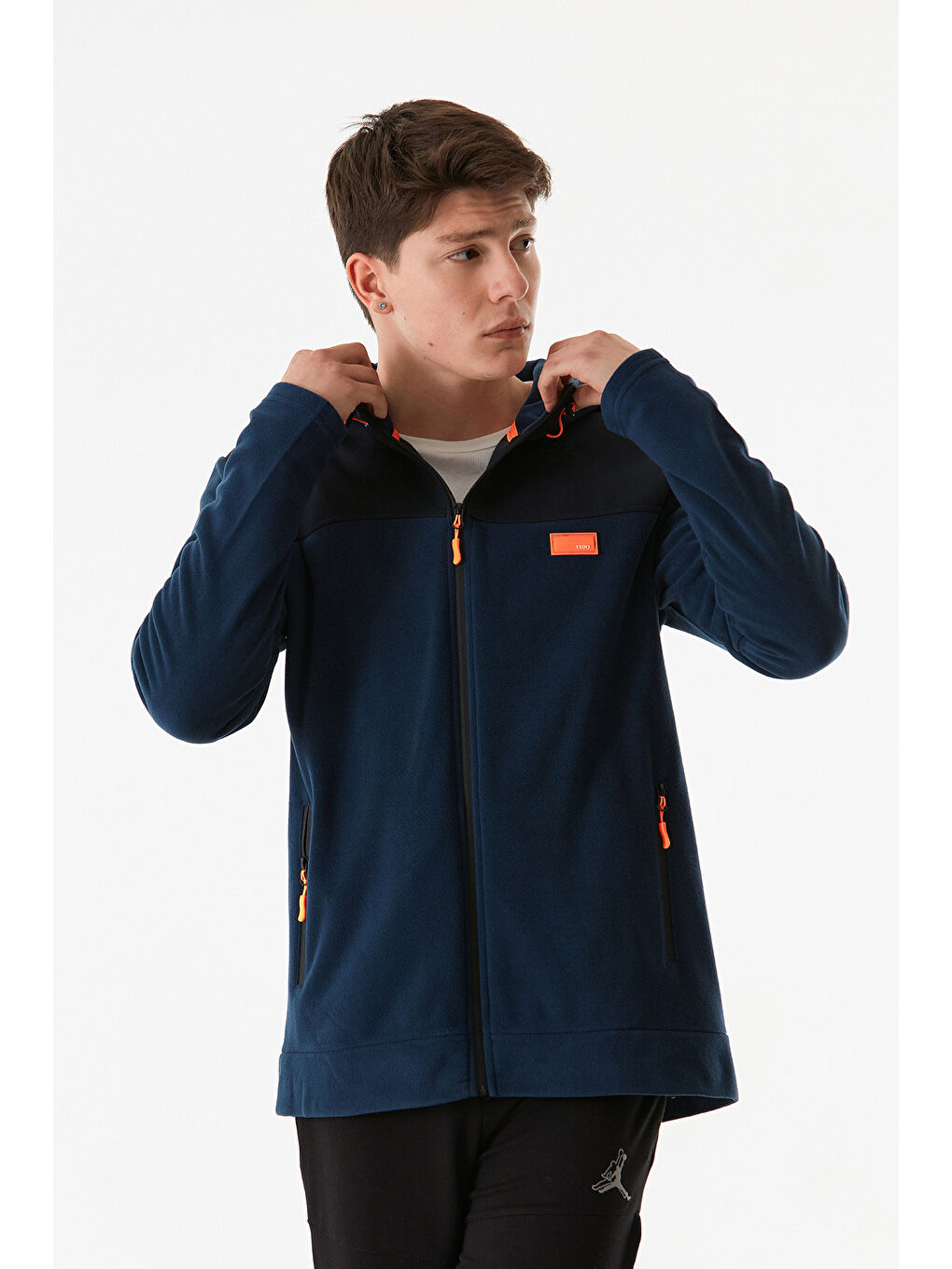 Fullamoda Lacivert Armalı Cebi Fermuarlı Kapüşonlu Polar Sweatshirt - 2