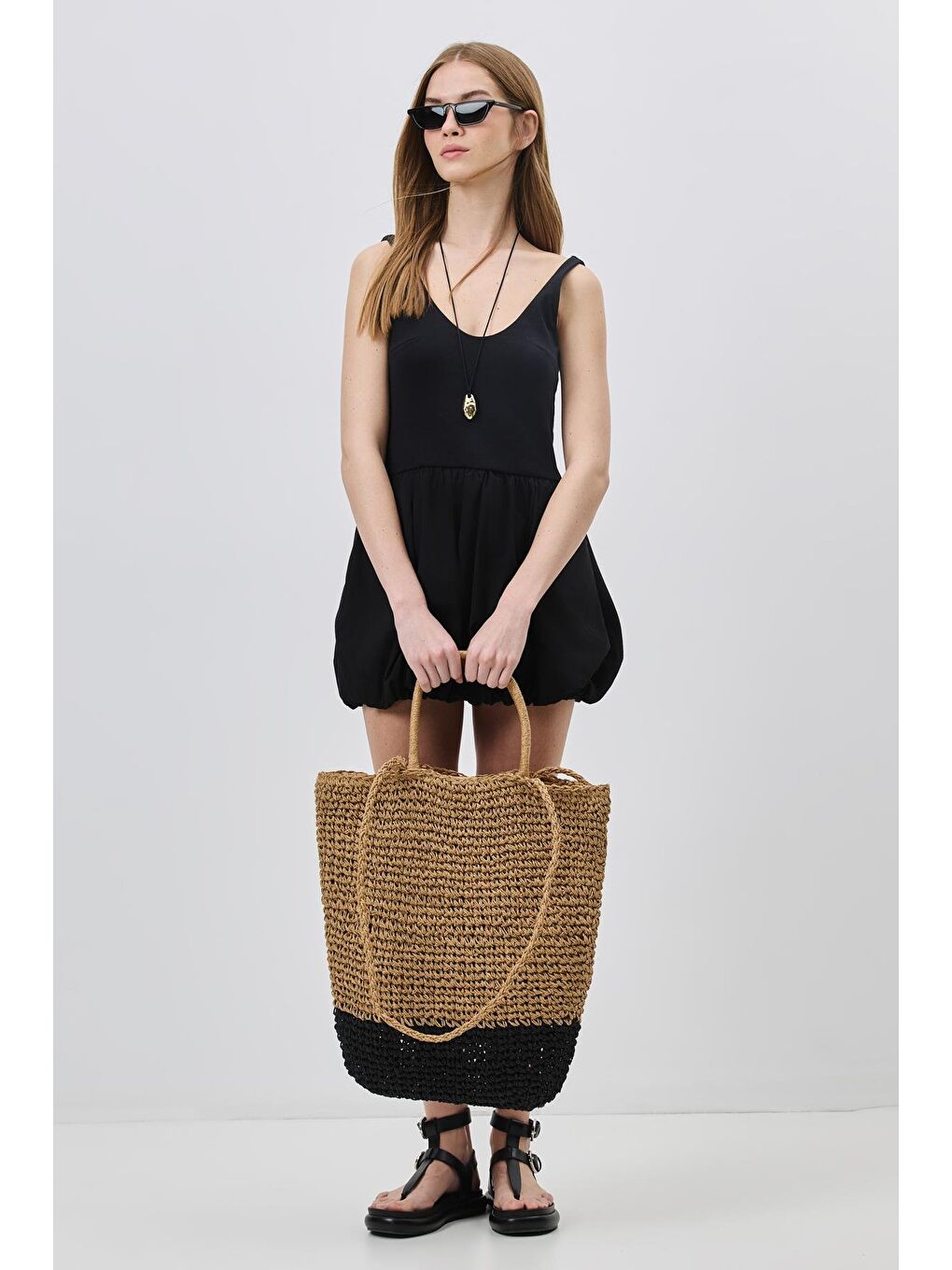 Hasır Omuz Çantası Y9202 Siyah