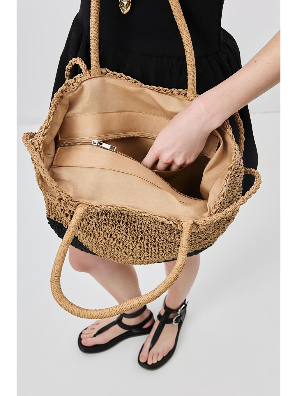 Hasır Omuz Çantası Y9202 Siyah-2