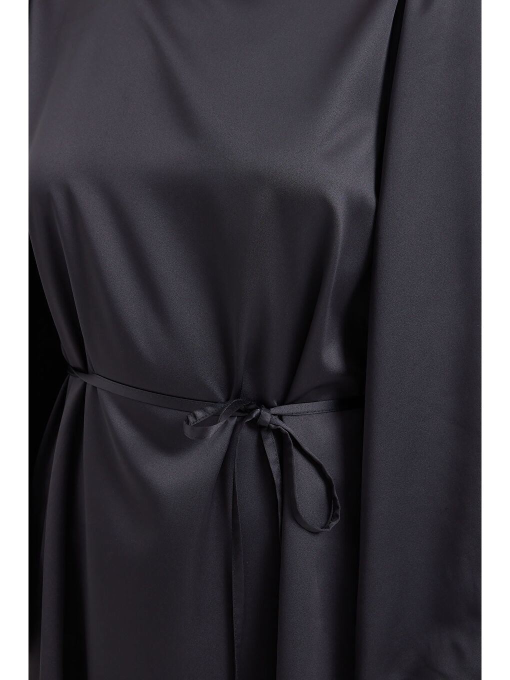 2510 Saten Tesettür Abiye Elbise - Siyah-4