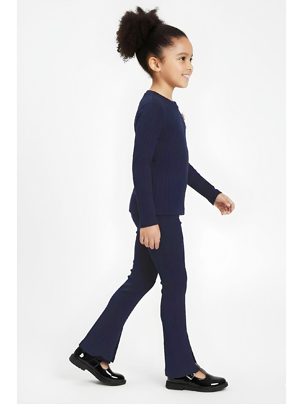 Lacivert Kız Çocuk Broşlu Alt-Üst Takım 4-8 Yaş 12528-3