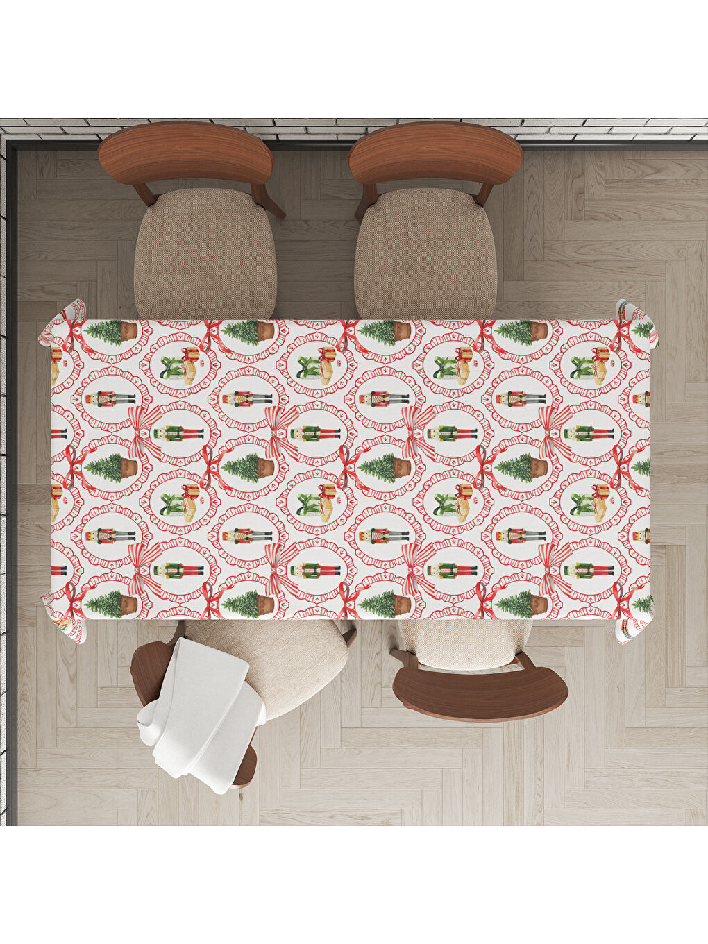 Karışık Yılbaşı Temalı Kurşun Asker Desenli Dijital Baskılı Masa Örtüsü-1