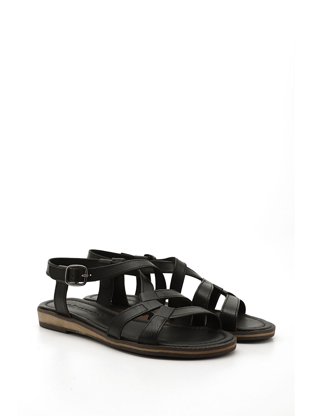 Mor Kadın ZÜMRÜT-SİYAH Hakiki Deri Sandalet-1