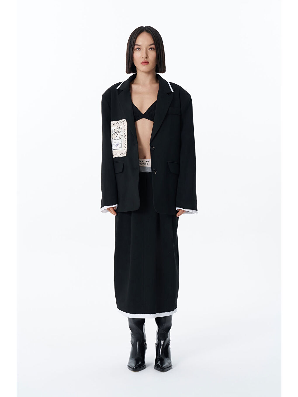 Beli Yazı Lastikli Midi Etek Siyah-3