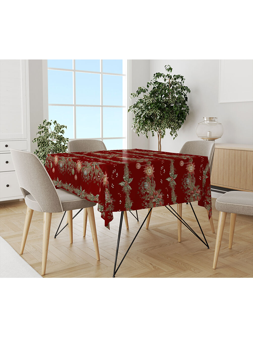 Karışık Yılbaşı Temalı Kokina Desenli Dijital Baskılı Masa Örtüsü