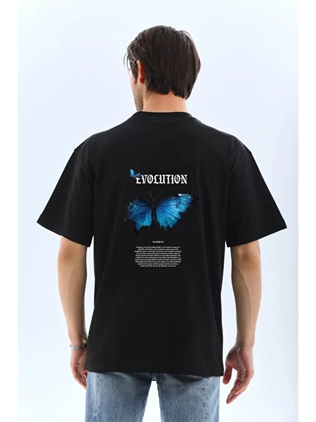 Unisex Bisiklet Yaka Baskılı Oversize T-Shirt - Siyah-1