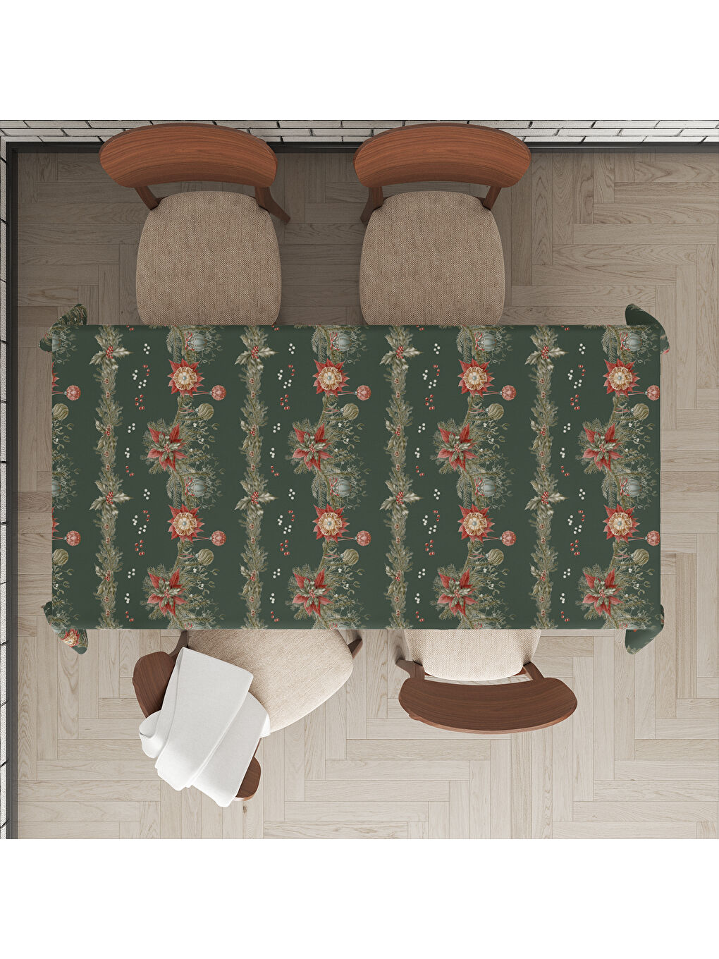 Karışık Yılbaşı Temalı Kokina Desenli Dijital Baskılı Masa Örtüsü-1