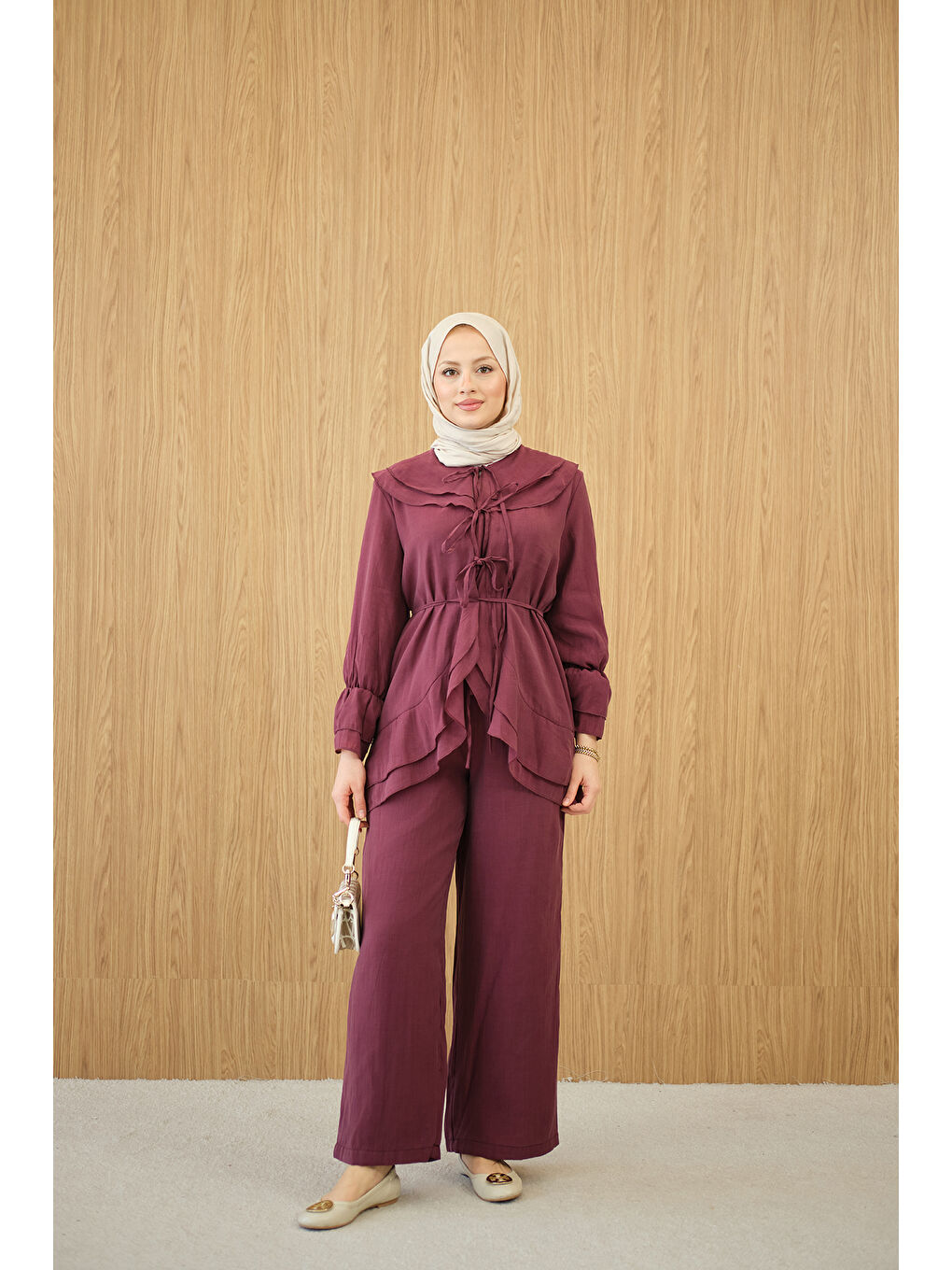 Kadın Bel Bağlamalı Takım Mürdüm