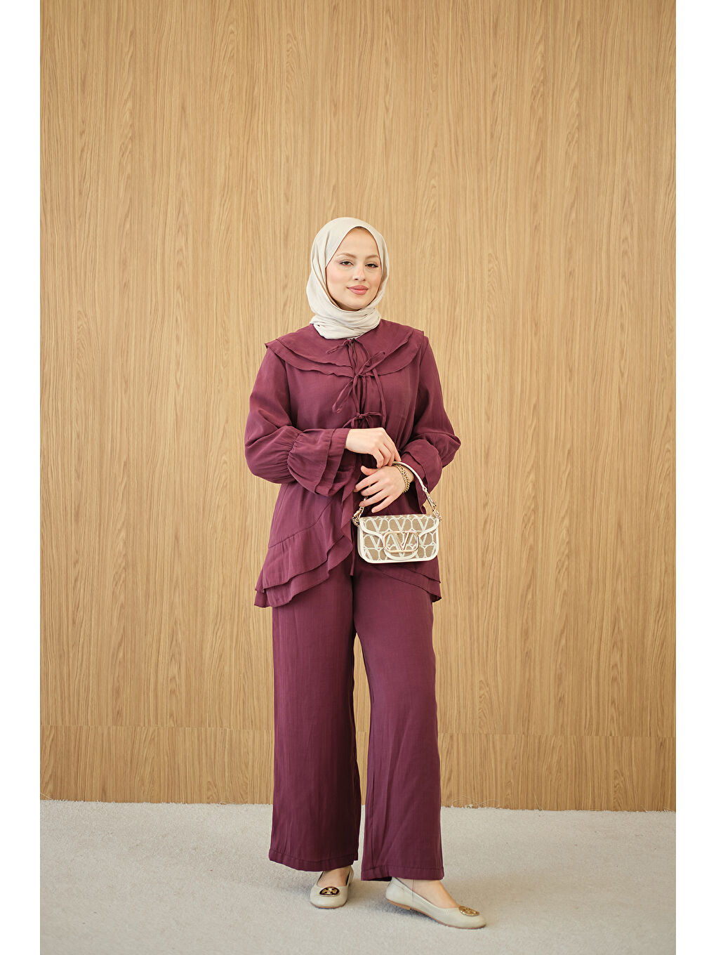 Kadın Bel Bağlamalı Takım Mürdüm-1