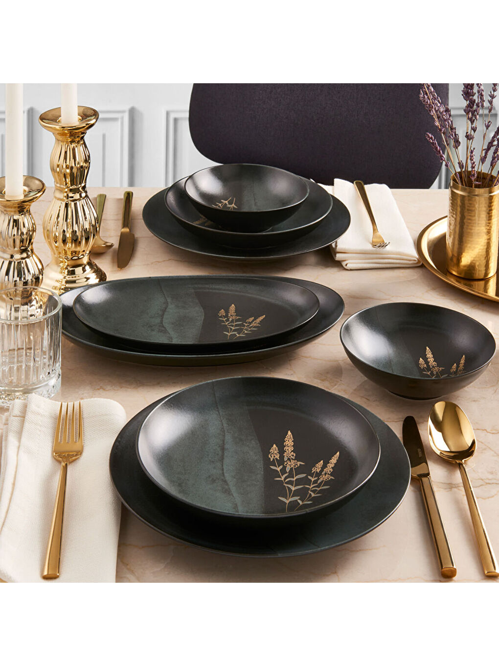 Sarı Camelia 26 Parça 6 Kişilik Yemek Takımı 6428 Altın Yaldız