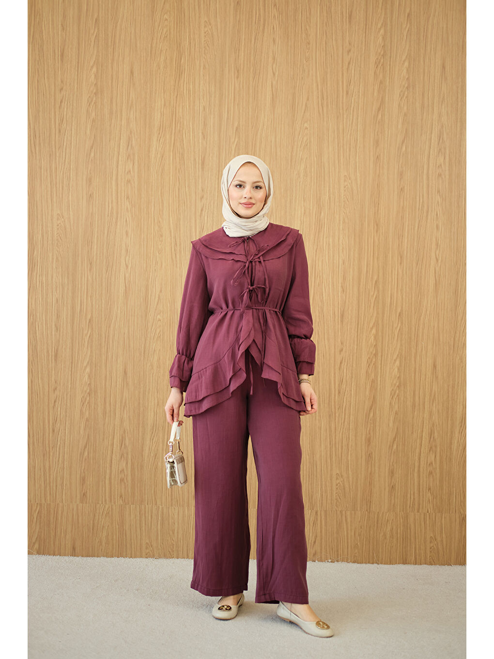 Kadın Bel Bağlamalı Takım Mürdüm-2