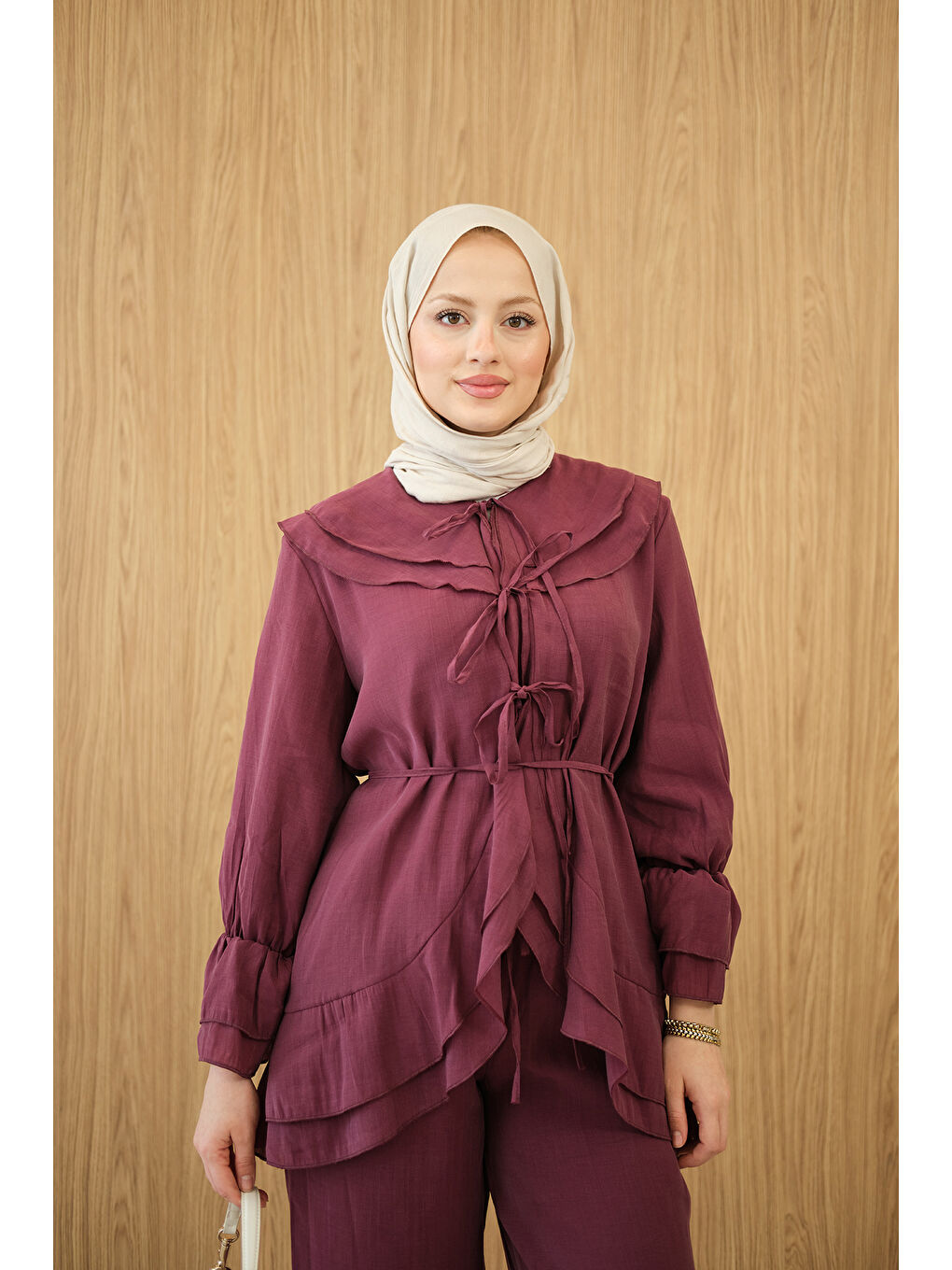 Kadın Bel Bağlamalı Takım Mürdüm-3