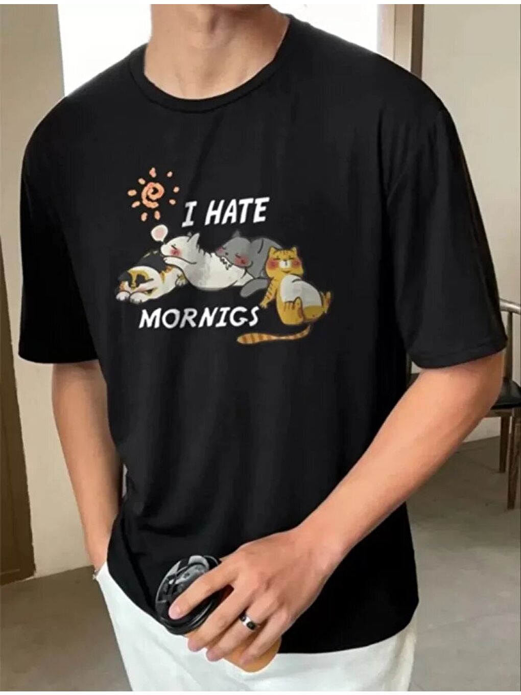 Unisex Baskılı Oversize T-Shirt - Siyah-1