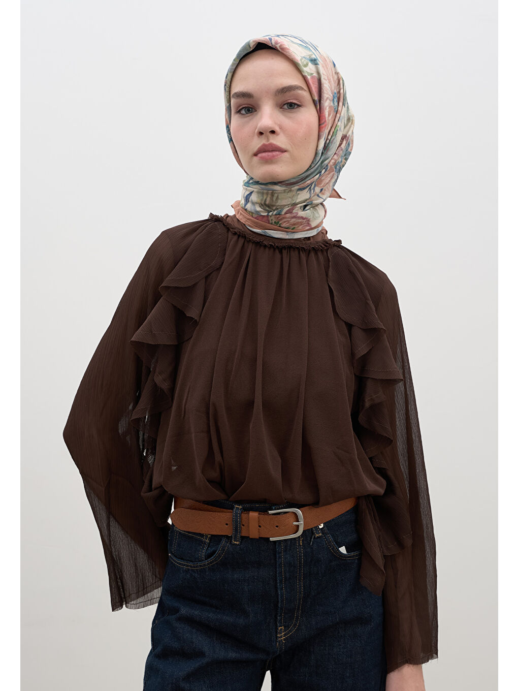 Pembe Vıntage Garden Desen Pamuklu Viskon Eşarp Somon-1