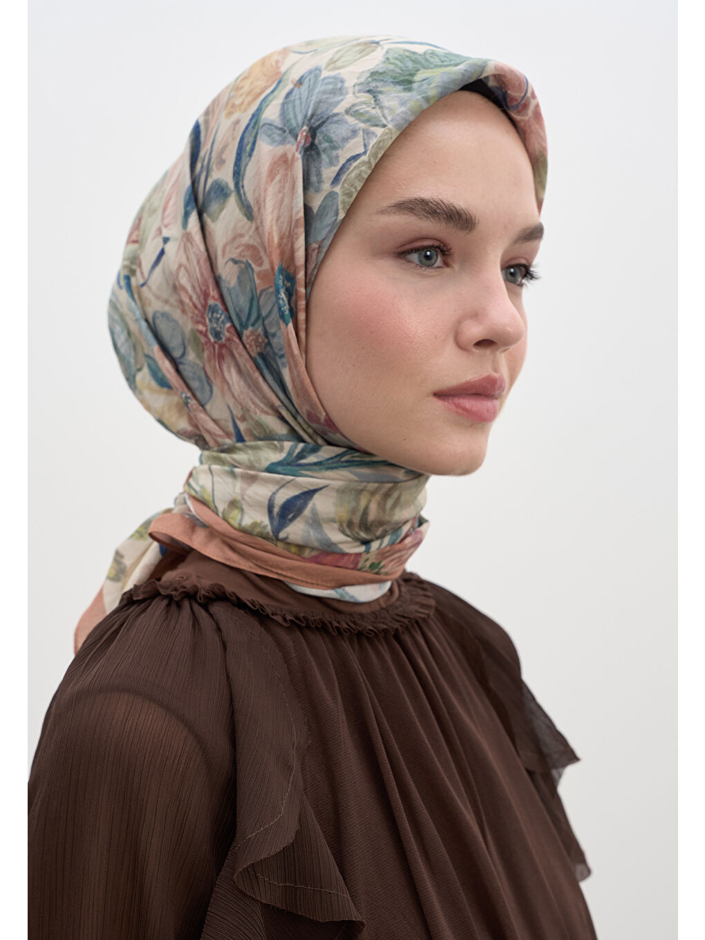 Pembe Vıntage Garden Desen Pamuklu Viskon Eşarp Somon-3