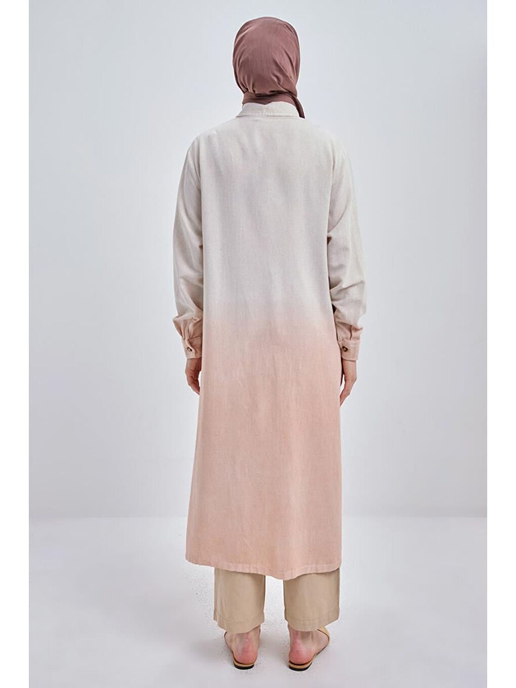Pembe Somon-Degrade Keten Gömlek Tunik-3
