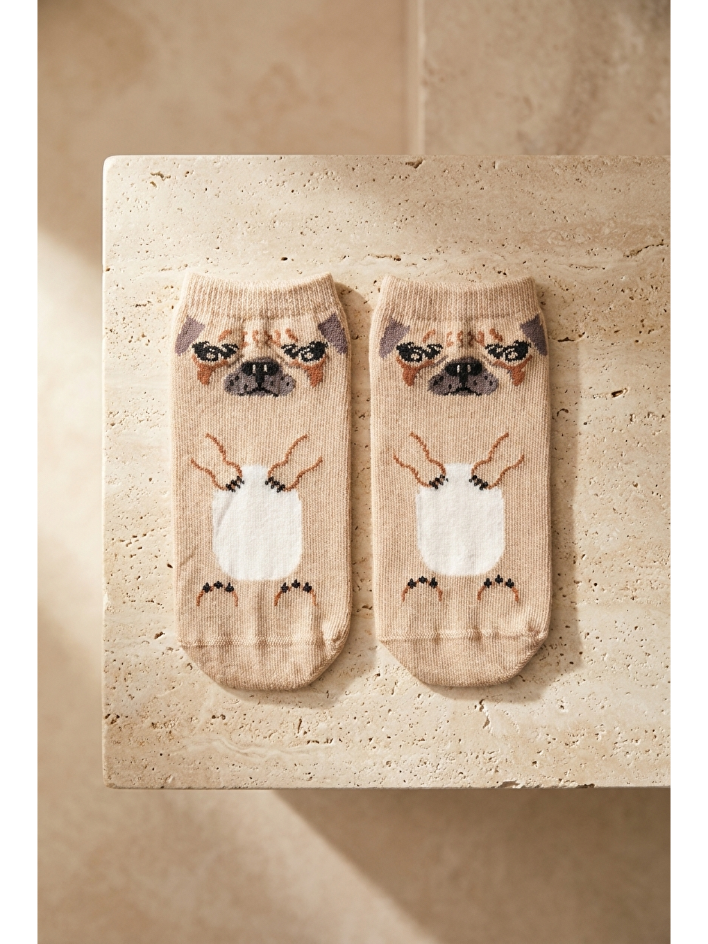 Çocuk Köpek Desenli Step Çorap Kahverengi-1
