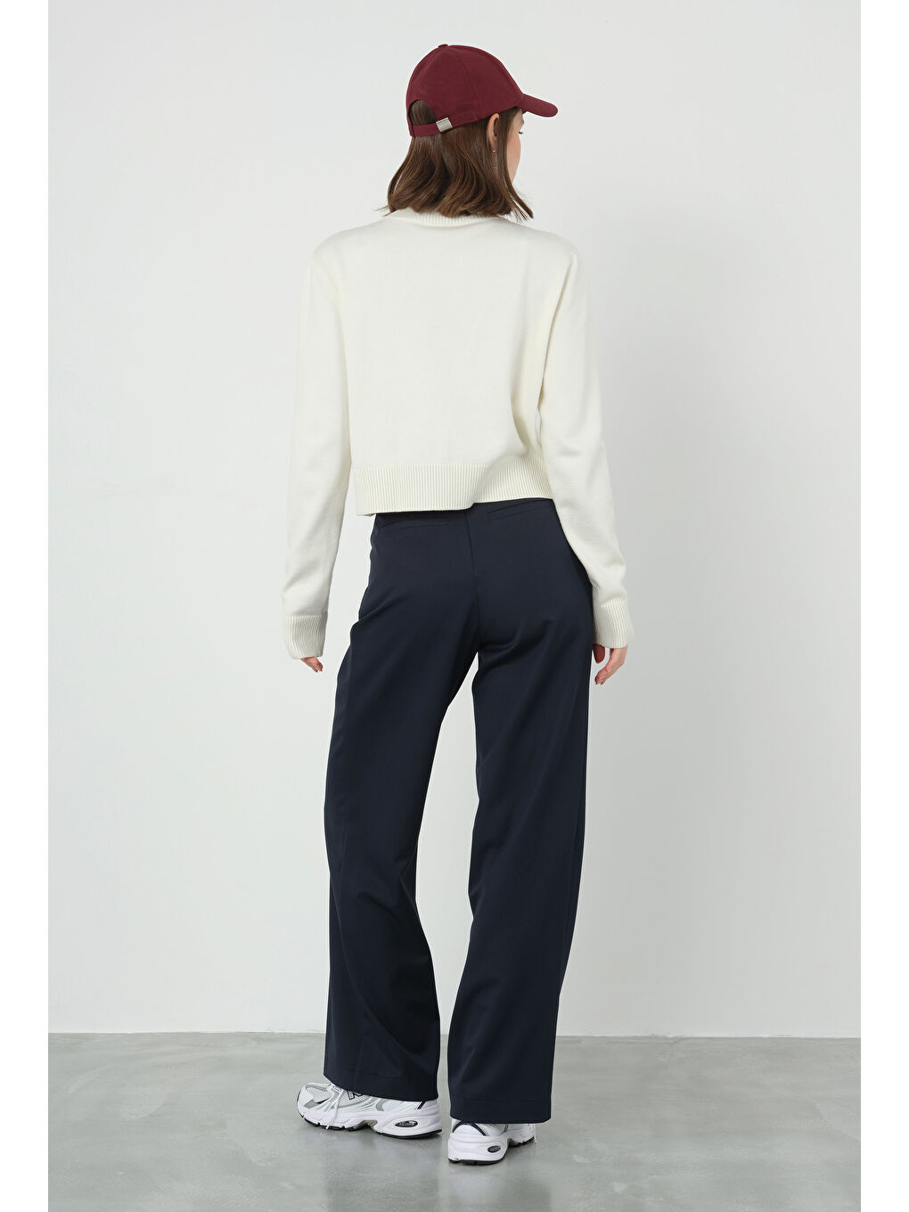 Pileli Yüksek Bel Pantolon Koyu Lacivert-3