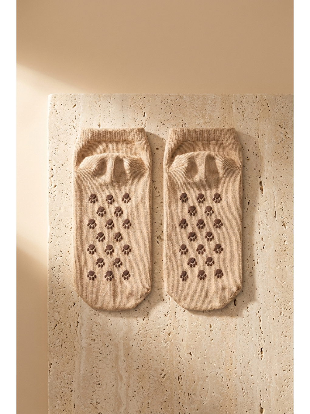 Çocuk Köpek Desenli Step Çorap Kahverengi-2