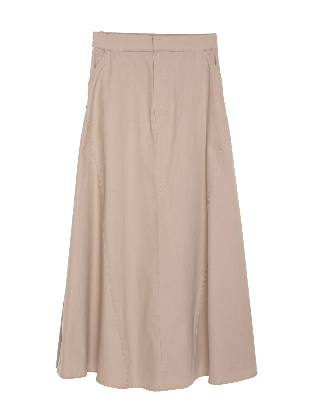 Beli Lastikli Pileli Midi Etek Bej-1