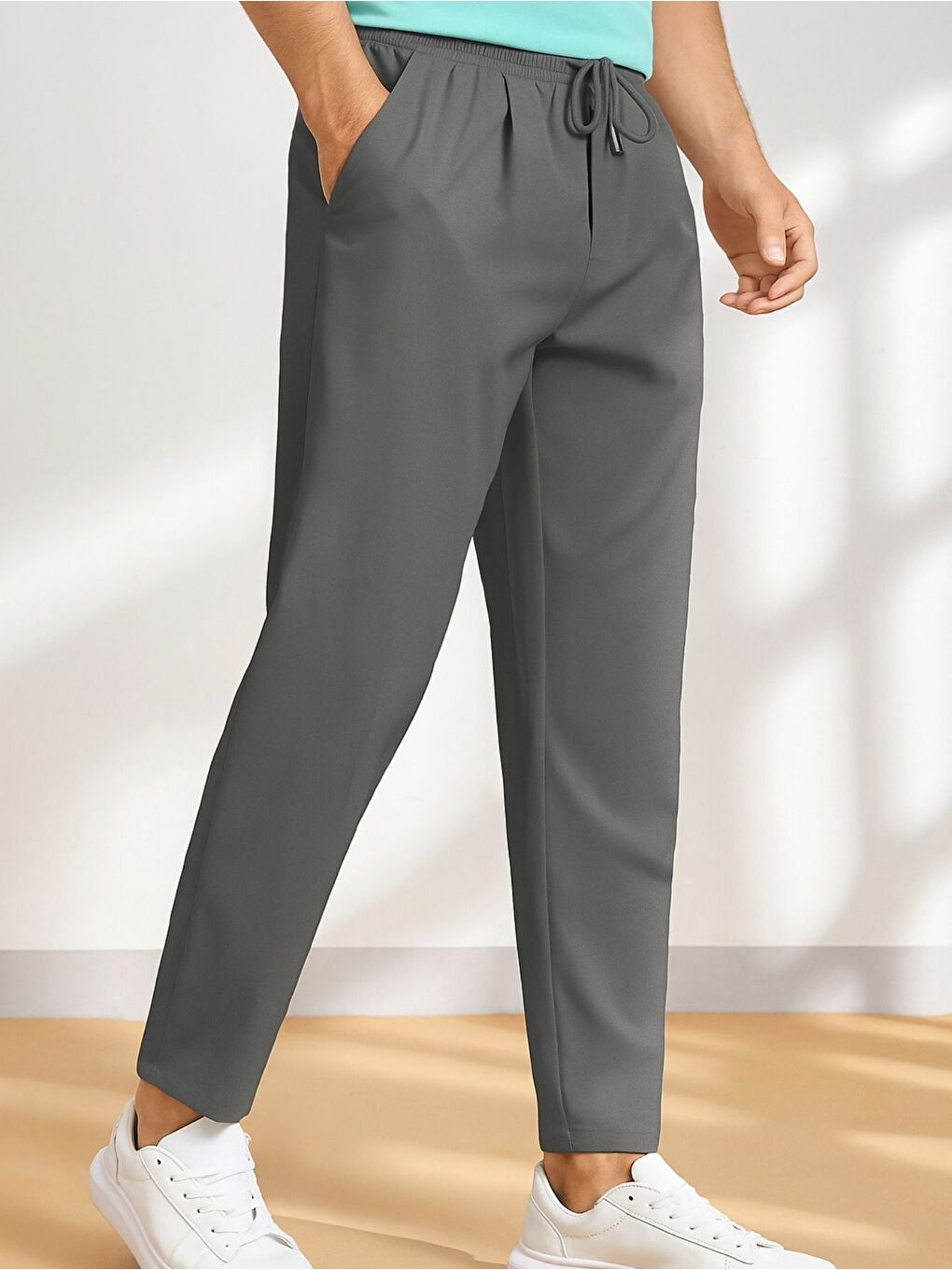 Gri Erkek Pantolon Beli Lastikli Jogger Pantolon Cepli Fit Pantolon ERKEK-JOGGER