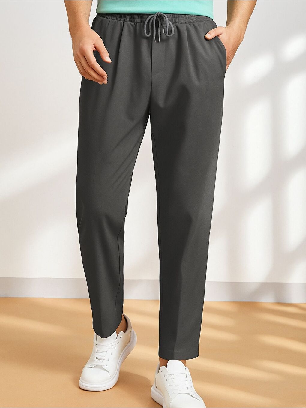 Gri Erkek Pantolon Beli Lastikli Jogger Pantolon Cepli Fit Pantolon ERKEK-JOGGER-1