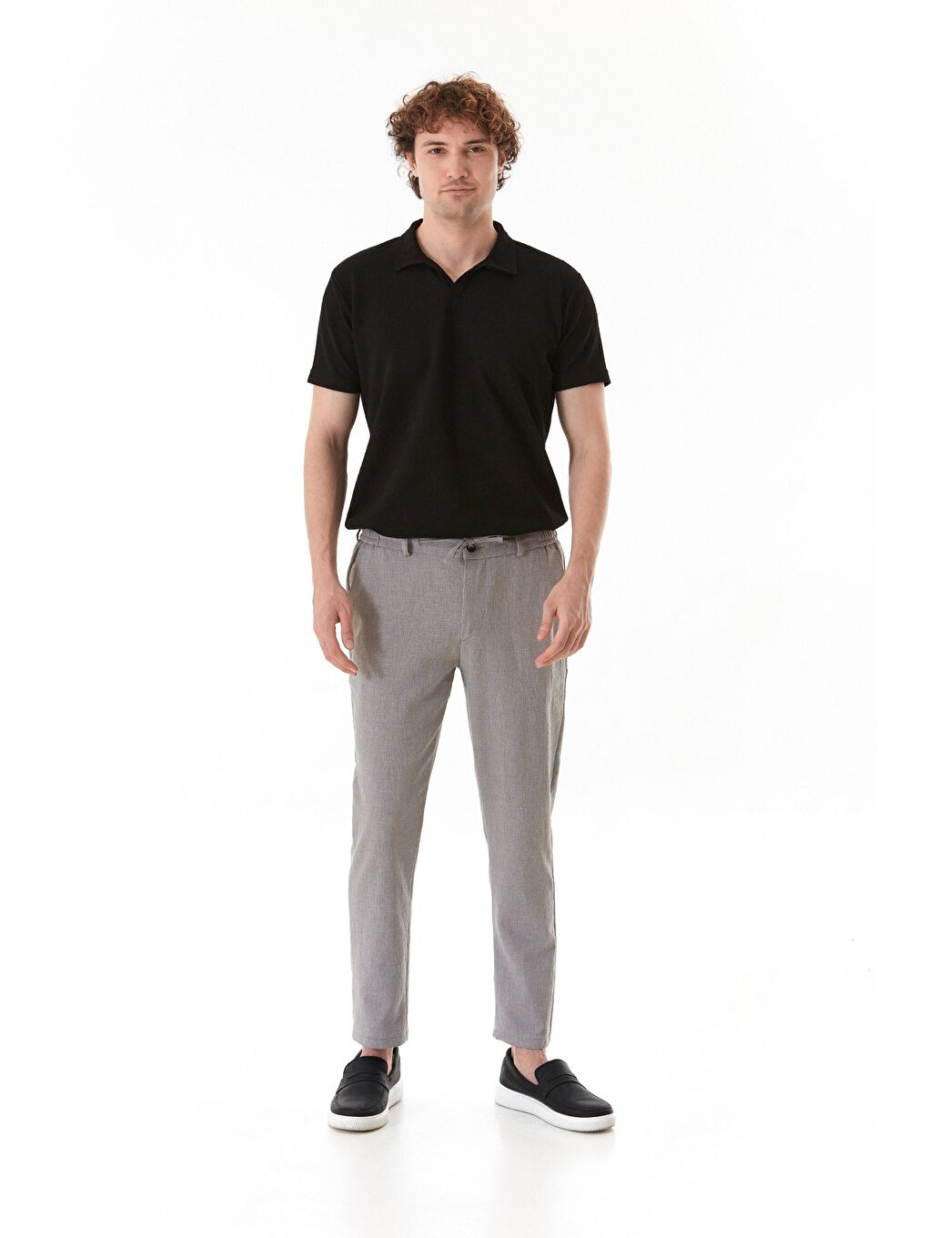 Gri Beli Bağcıklı Jogger Pantolon-1