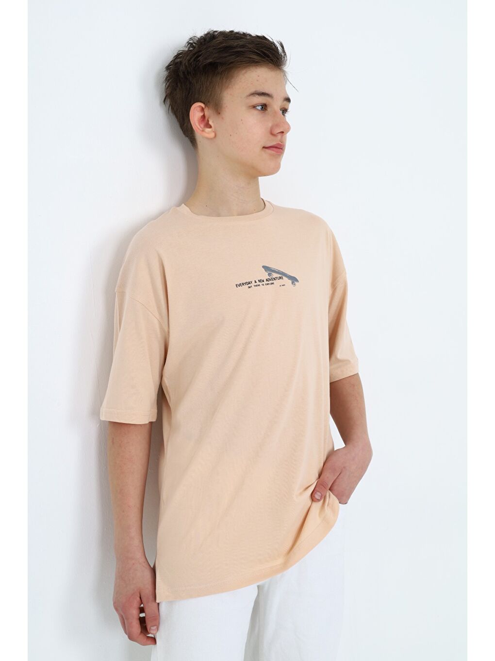 Bej Erkek Çocuk Baskılı Tişört-2