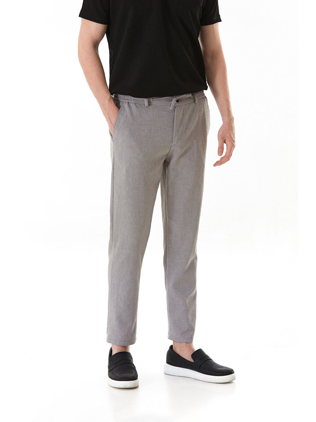 Gri Beli Bağcıklı Jogger Pantolon-2