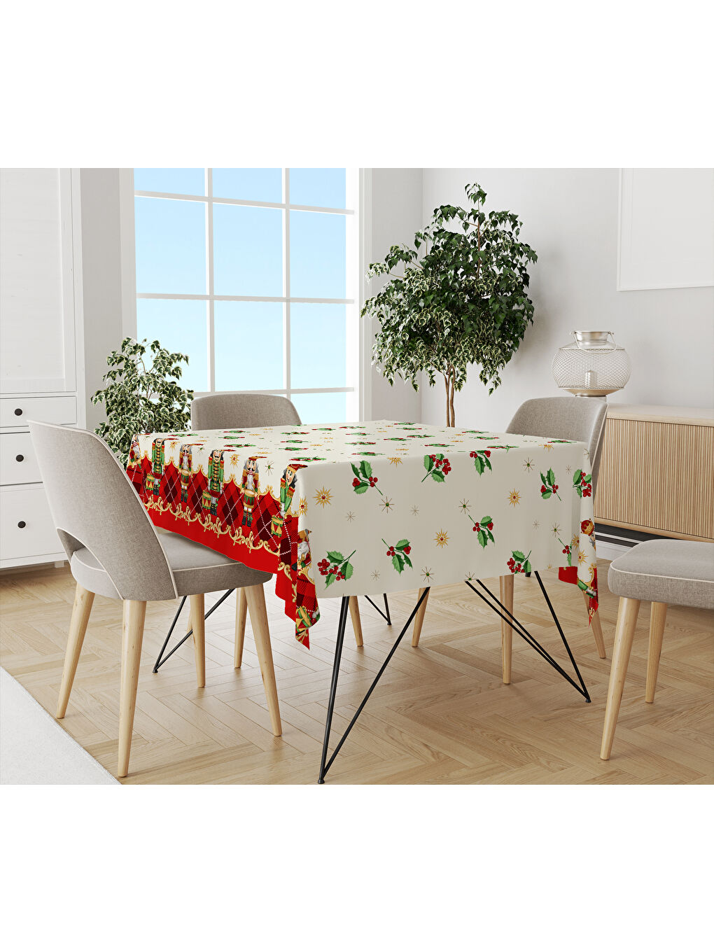 Karışık Yılbaşı Temalı Kurşun Asker Desenli Dijital Baskılı Masa Örtüsü