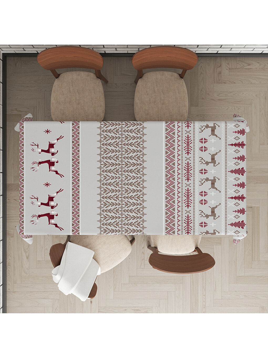 Karışık Yılbaşı Temalı Geyik Desenli Dijital Baskılı Masa Örtüsü-1