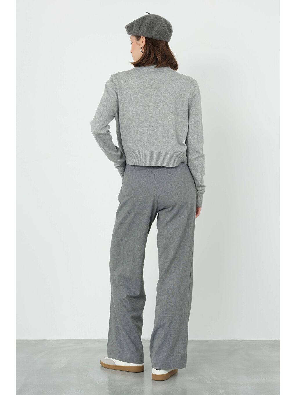 Gri Pileli Yüksek Bel Pantolon Duman-1