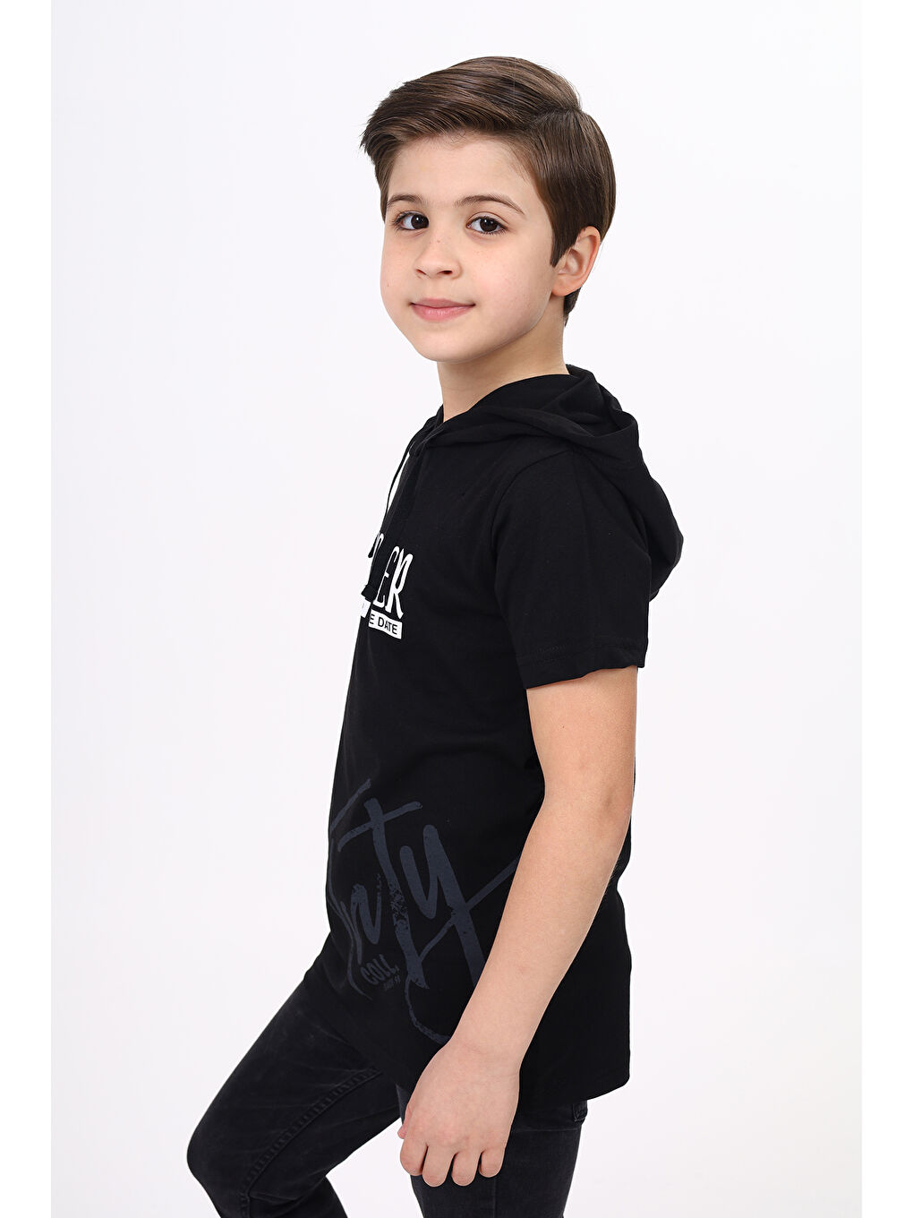 Siyah Erkek Çocuk Baskılı Tişört-1