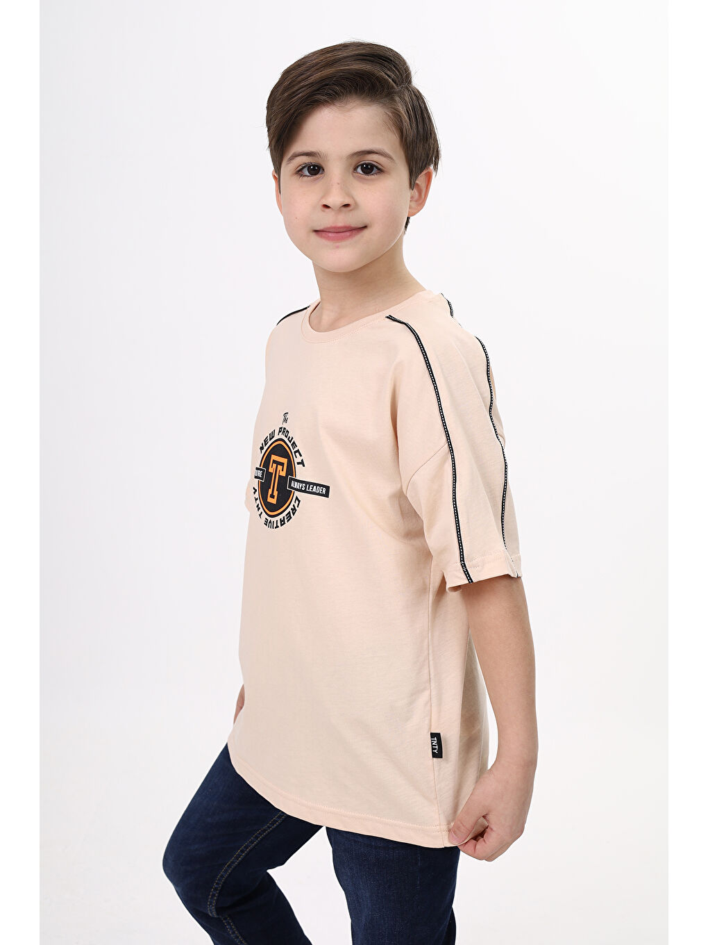 Bej Erkek Çocuk Baskılı Tişört-1