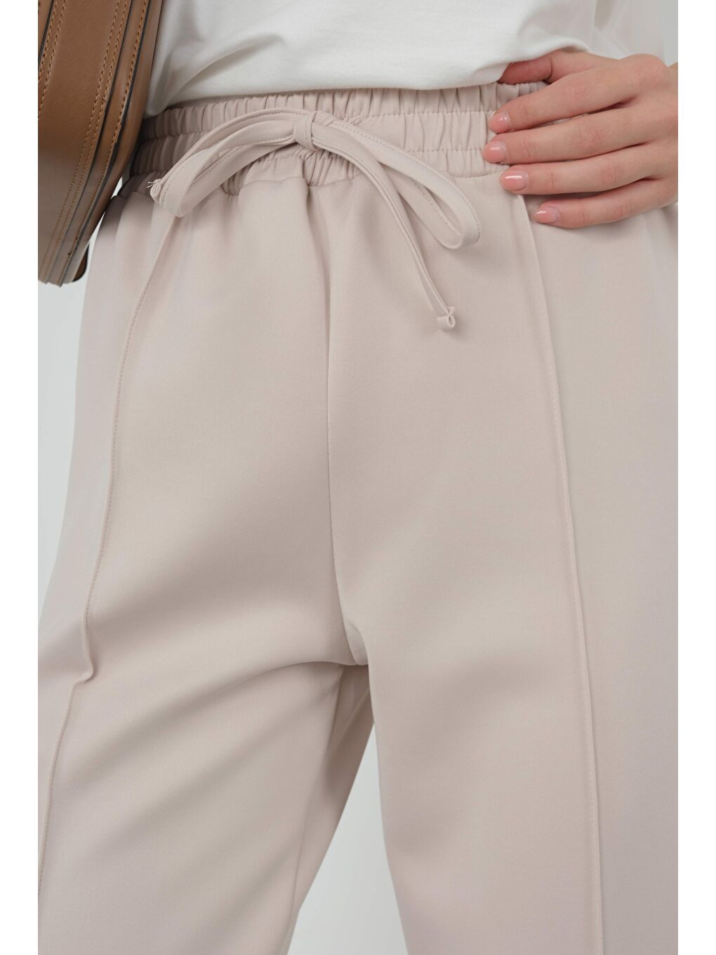 Nervürlü Scuba Pantolon Bej-4