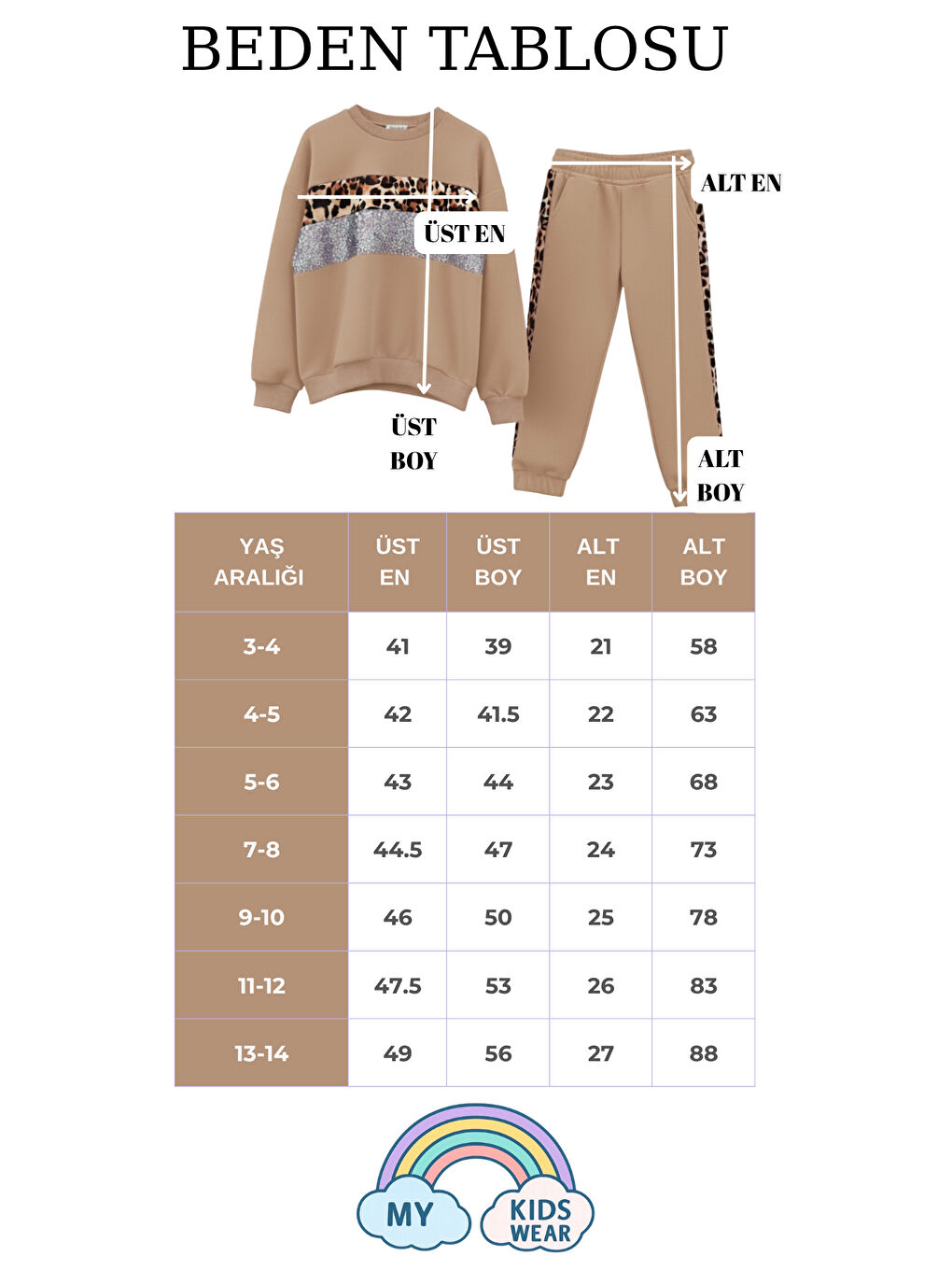 Kahverengi Kız Çocuk Leopar Şeritli Eşofman Takımı 3-14 Yaş 12272-1
