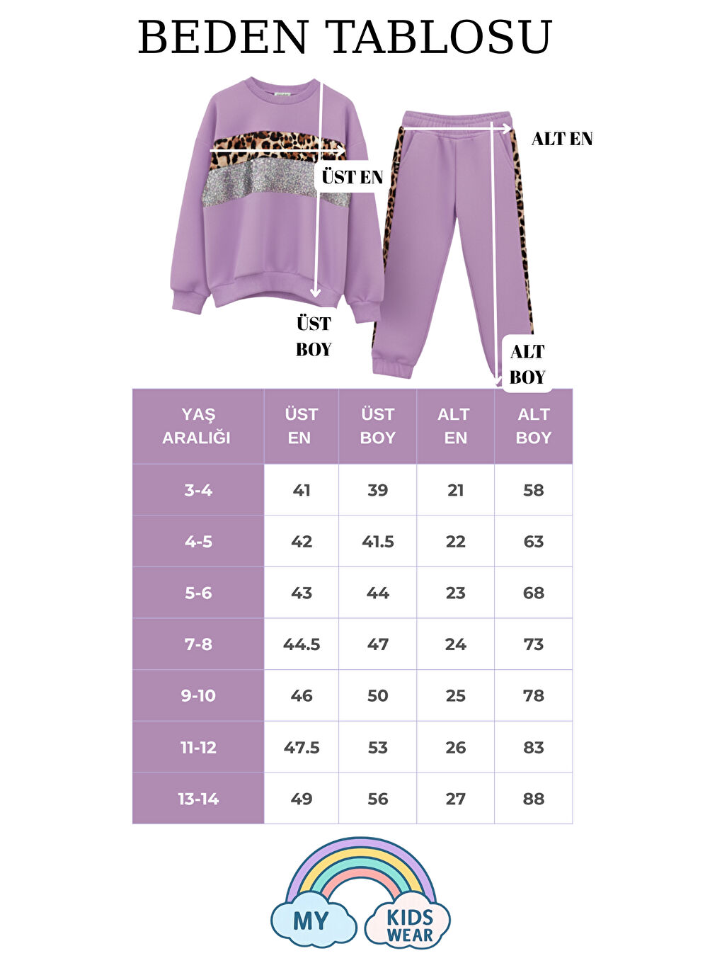 Lila Kız Çocuk Leopar Şeritli Eşofman Takımı 3-14 Yaş 12271-1