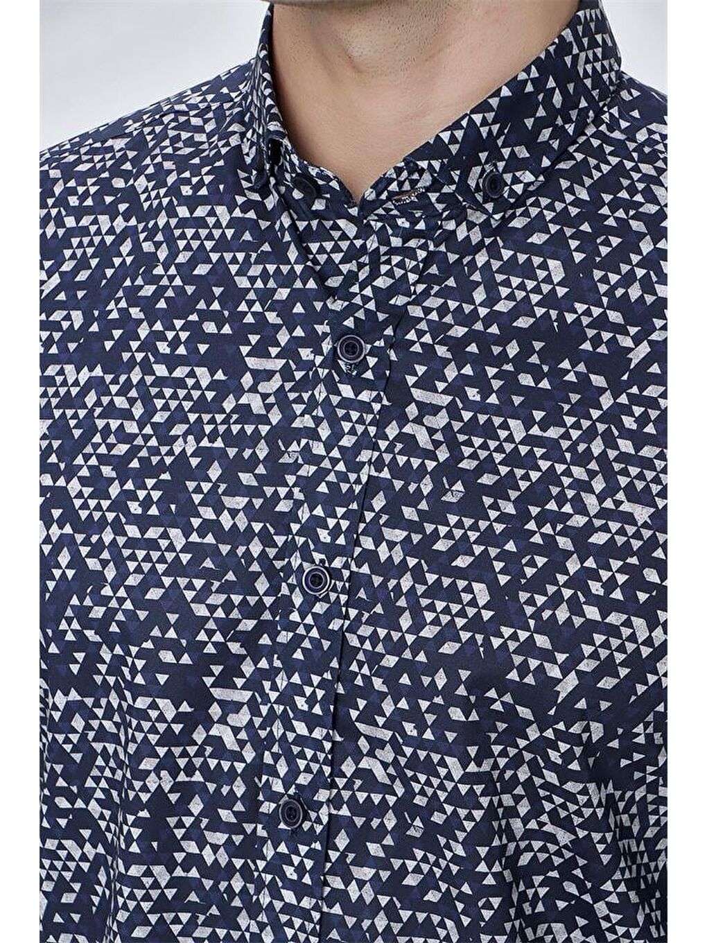 Koyu Lacivert Uzun Kol Gömlek Yaka Klasik Slim Fit Pamuklu Elastanlı Gömlek 1004225210-6