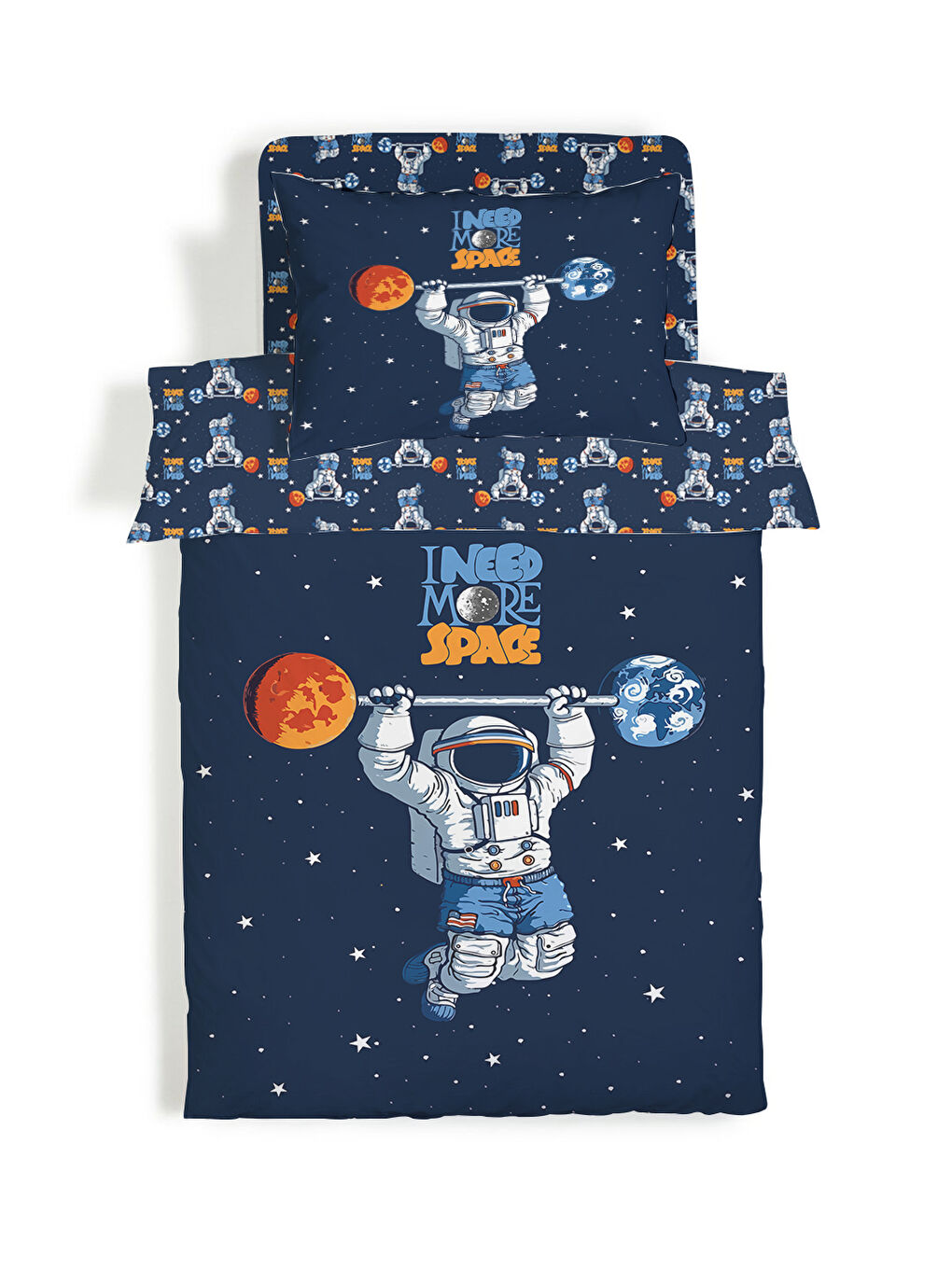 EVMİLA Karışık Astronot Desenli Çarşafsız 2 li Takım Baskılı Tek Kişilik Nevresim Takımı 160x220 cm - 1