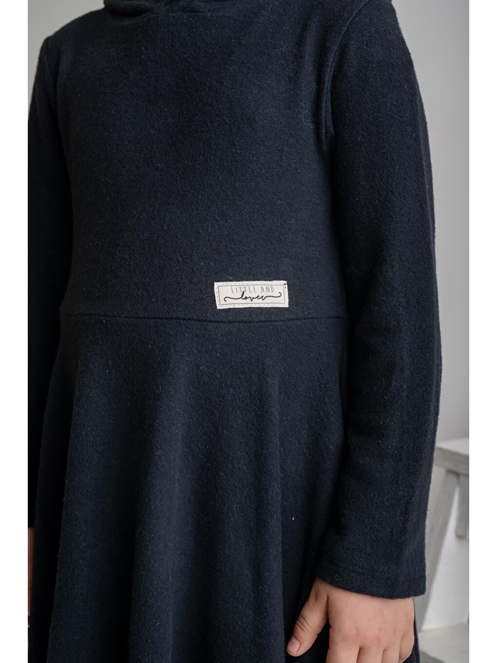 Kız Çocuk Kapüşonlu Yumoş Elbise - Siyah-3