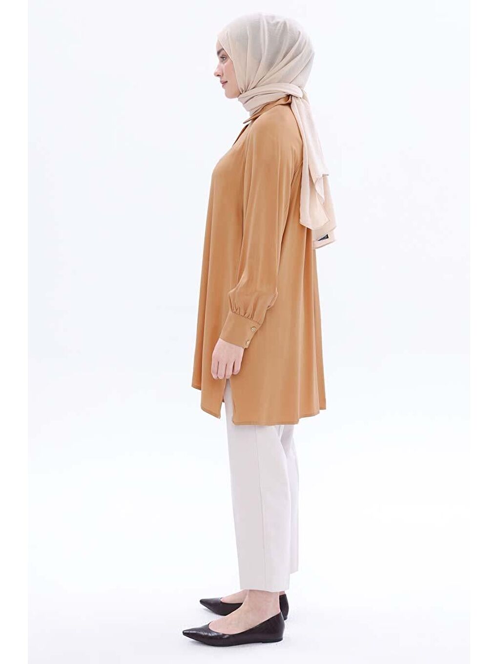 Kahverengi Camel-Büyük Beden Reglan Kol Gömlek Tunik-2