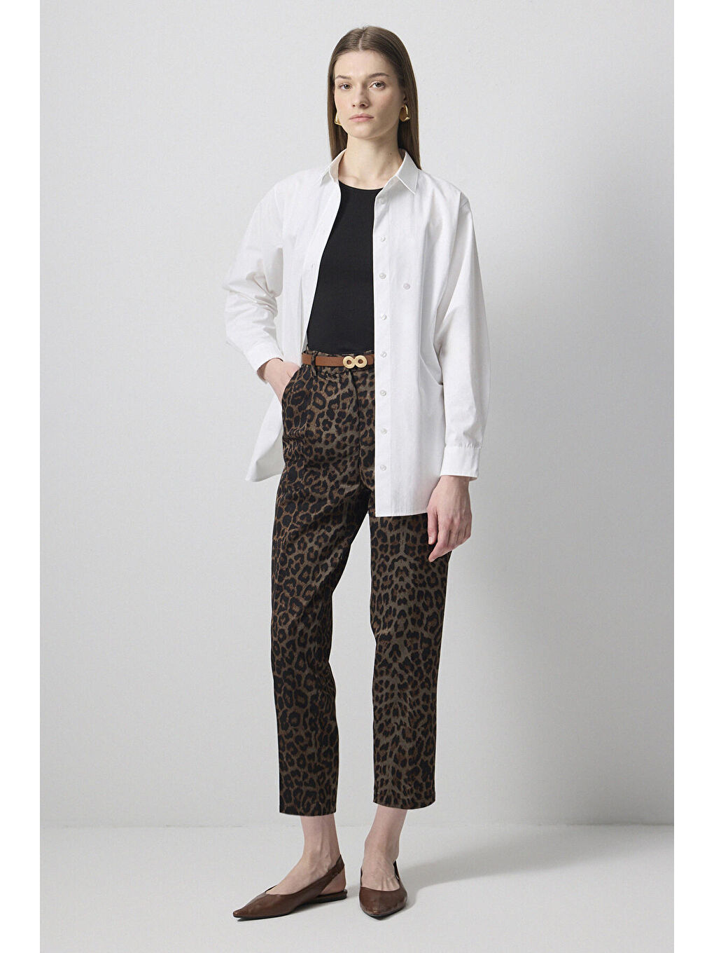 Kahverengi Leopar Desenli Havuç Pantolon