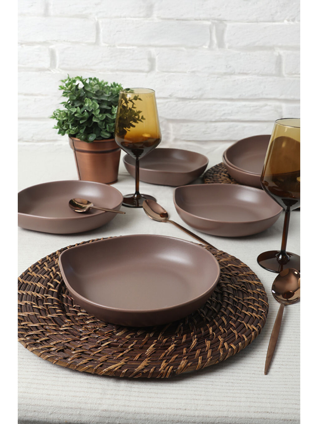 Kahverengi Mat Açık Taupe Serenity Yemek Tabağı 21 Cm 6 Adet