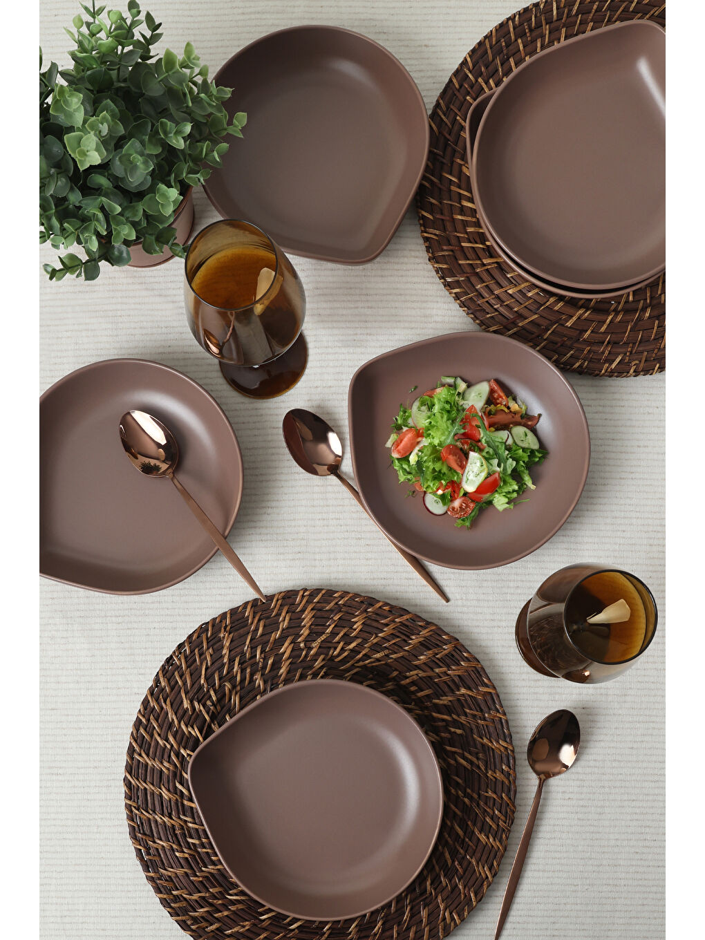 Kahverengi Mat Açık Taupe Serenity Yemek Tabağı 21 Cm 6 Adet-1