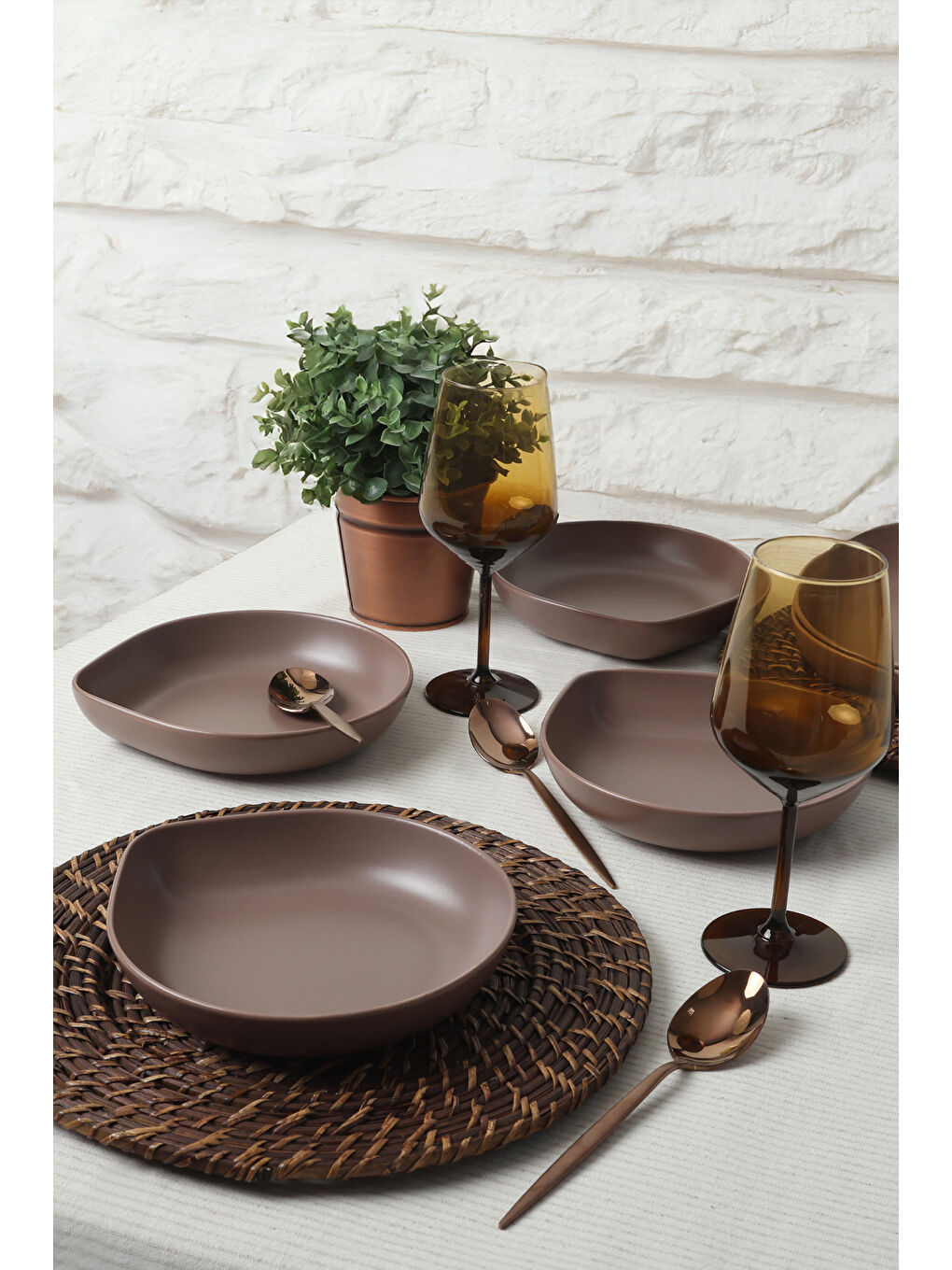 Kahverengi Mat Açık Taupe Serenity Yemek Tabağı 21 Cm 6 Adet-2