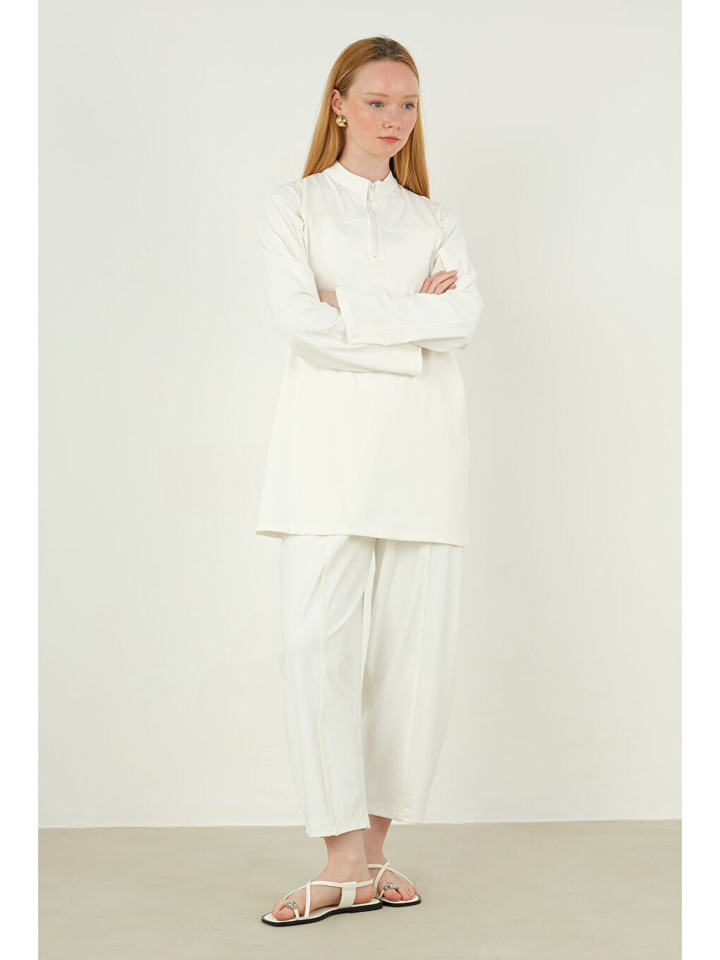 Parçalı Pantolon Beyaz