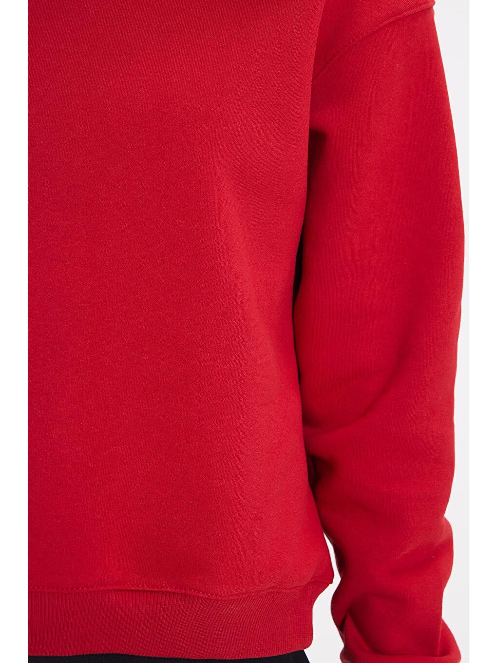 Kadın Oversize Geniş Kesim Pamuklu Bisiklet Yaka Kırmızı Sweatshirt-2