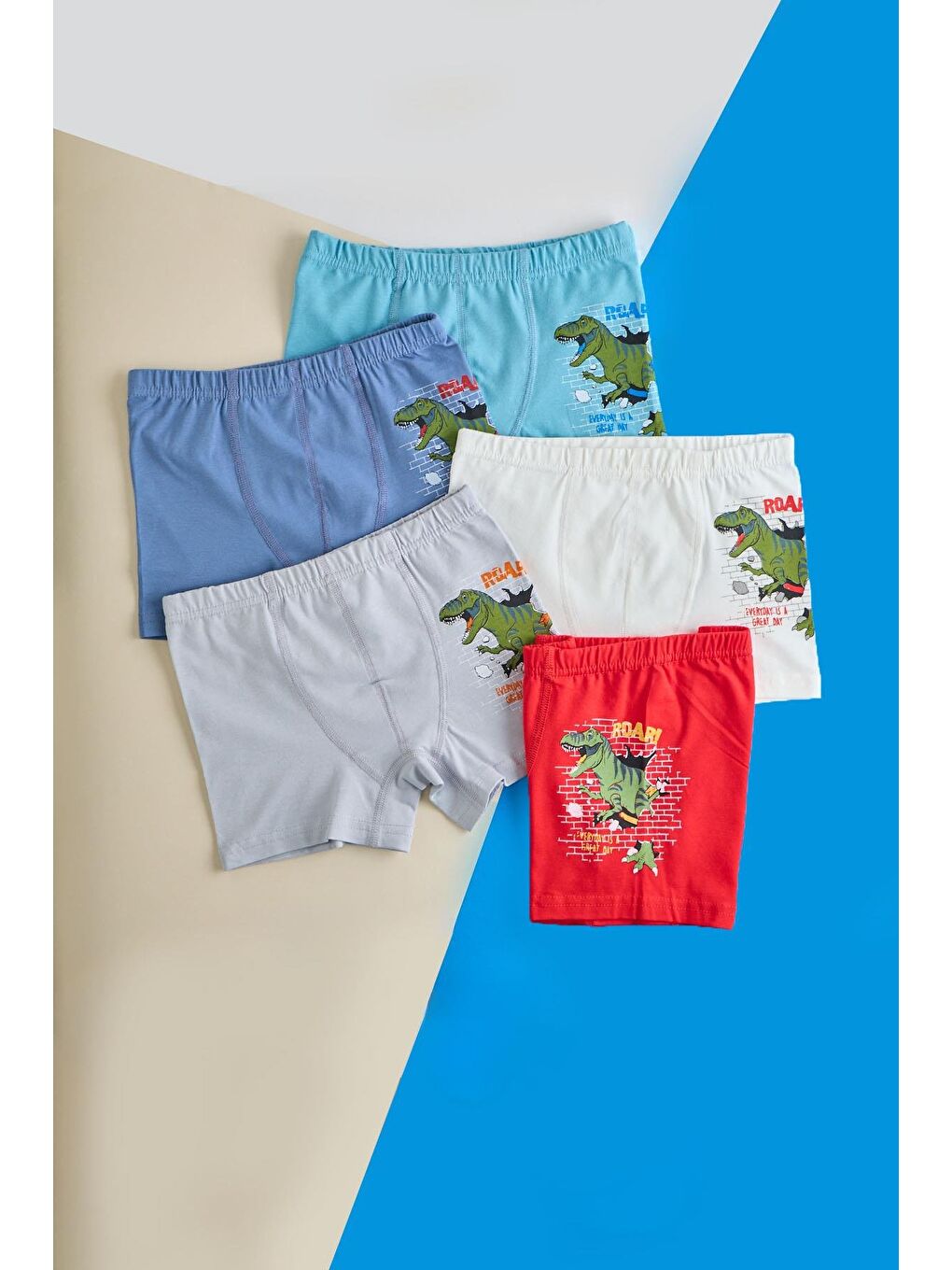 Karışık Erkek Çocuk 5 Li  Paket Dinozor Baskılı Çok Renkli